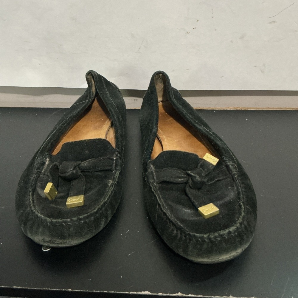 Coach Frida Suede Leather Driving Loafers Bow Black F2070 Women 8.5 B